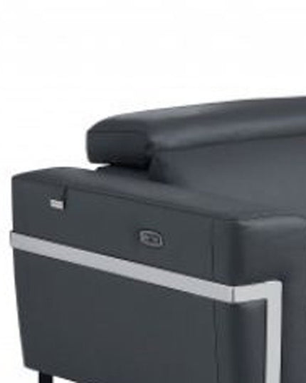 Two Piece Indoor Dark Gray Italian Leather Five Person Seating Set