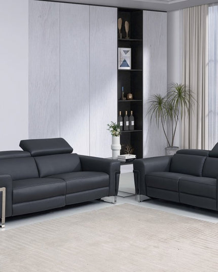Two Piece Indoor Dark Gray Italian Leather Five Person Seating Set