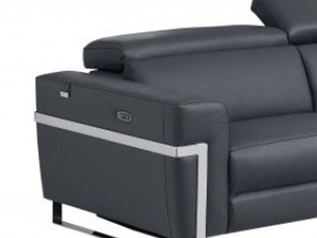 Two Piece Indoor Dark Gray Italian Leather Five Person Seating Set