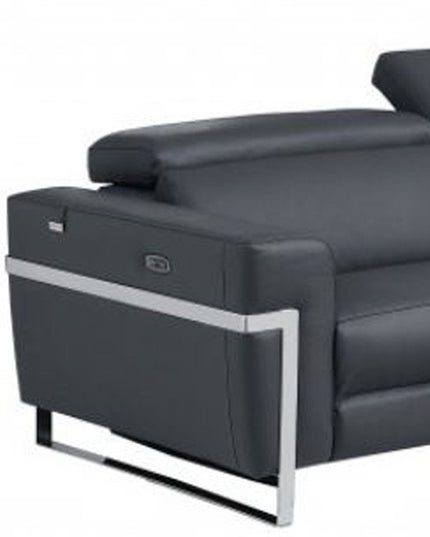 Two Piece Indoor Dark Gray Italian Leather Five Person Seating Set