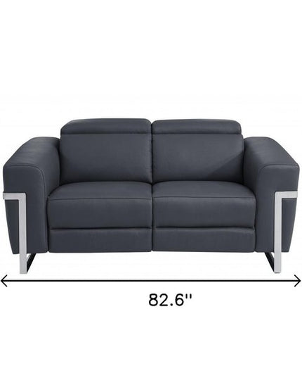 Two Piece Indoor Dark Gray Italian Leather Five Person Seating Set