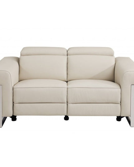 Three Piece Indoor Beige Italian Leather Six Person Seating Set