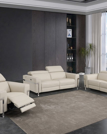 Three Piece Indoor Beige Italian Leather Six Person Seating Set