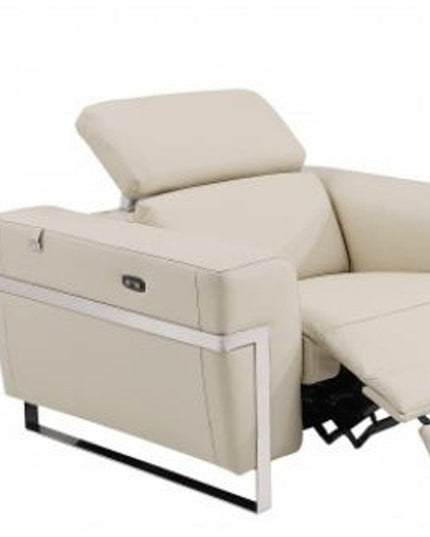 Three Piece Indoor Beige Italian Leather Six Person Seating Set