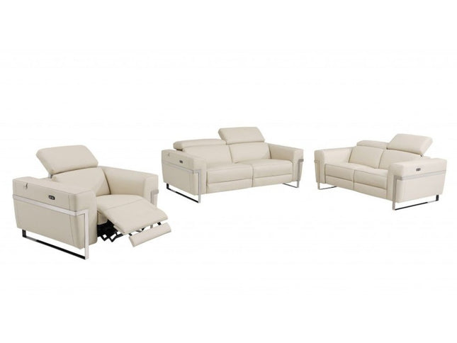 Three Piece Indoor Beige Italian Leather Six Person Seating Set