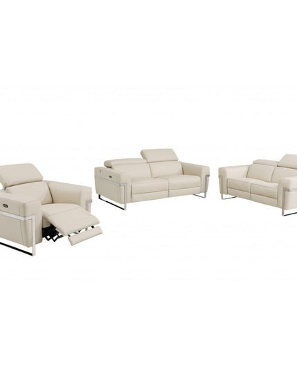 Three Piece Indoor Beige Italian Leather Six Person Seating Set