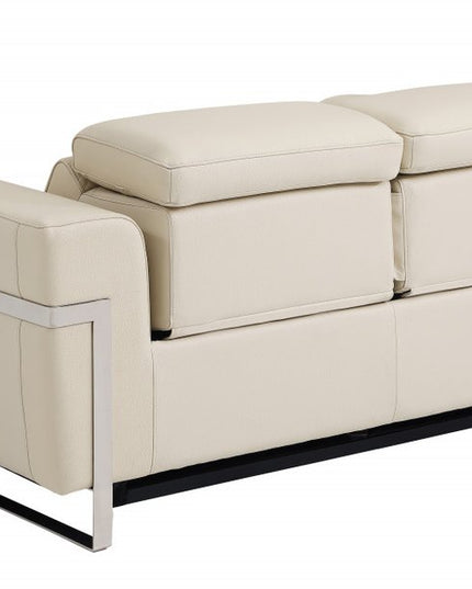 Two Piece Indoor Beige Italian Leather Five Person Seating Set