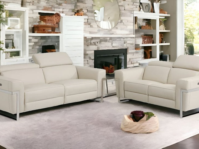 Two Piece Indoor Beige Italian Leather Five Person Seating Set