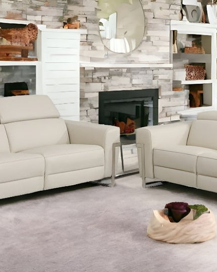 Two Piece Indoor Beige Italian Leather Five Person Seating Set