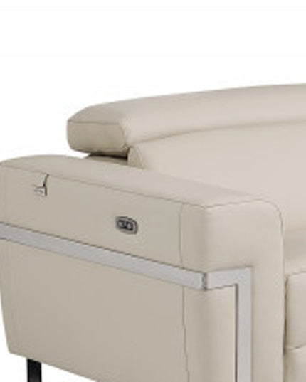 Two Piece Indoor Beige Italian Leather Five Person Seating Set