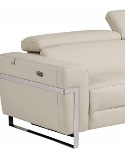 Two Piece Indoor Beige Italian Leather Five Person Seating Set