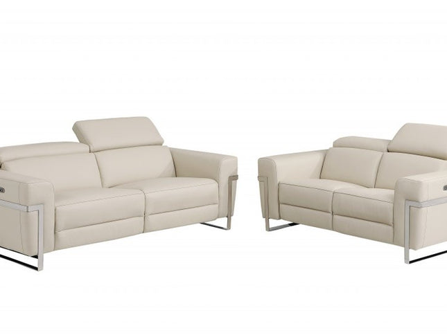 Two Piece Indoor Beige Italian Leather Five Person Seating Set