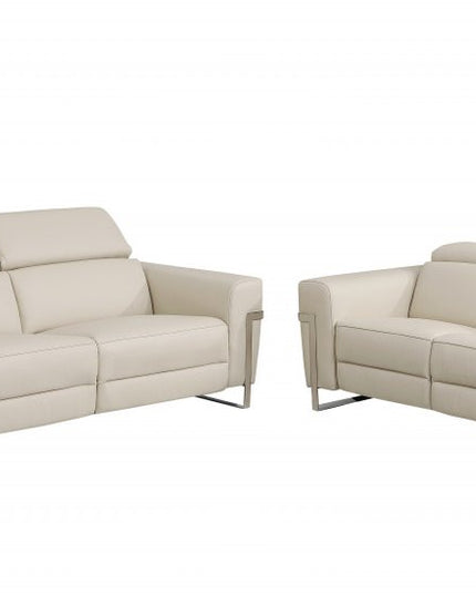 Two Piece Indoor Beige Italian Leather Five Person Seating Set