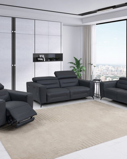 Three Piece Indoor Dark Gray Italian Leather Six Person Seating Set