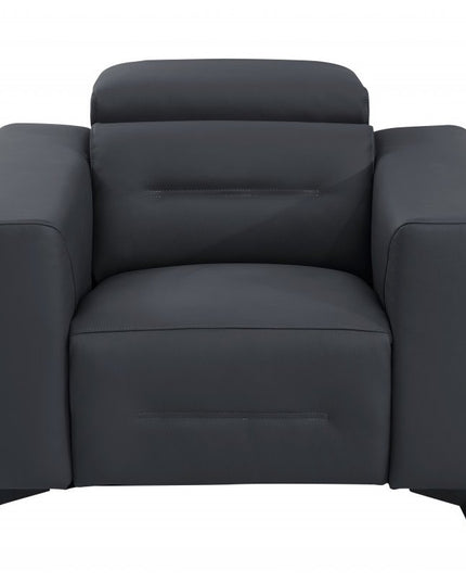 Three Piece Indoor Dark Gray Italian Leather Six Person Seating Set