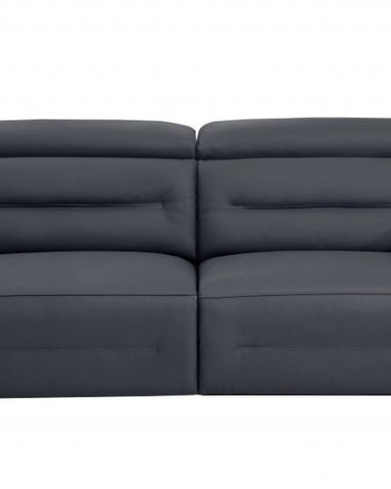 Three Piece Indoor Dark Gray Italian Leather Six Person Seating Set