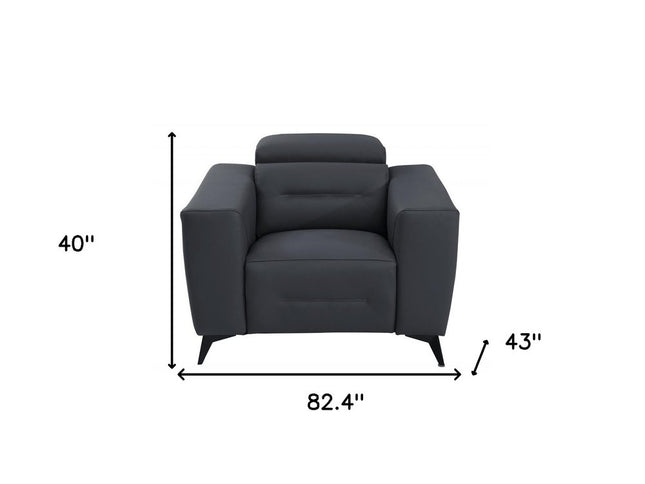 Three Piece Indoor Dark Gray Italian Leather Six Person Seating Set