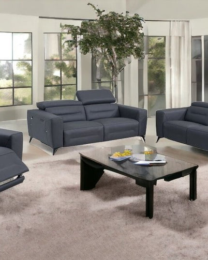 Three Piece Indoor Dark Gray Italian Leather Six Person Seating Set