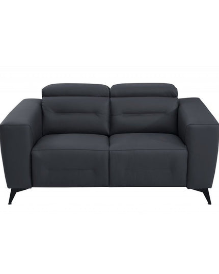 Two Piece Indoor Dark Gray Italian Leather Five Person Seating Set