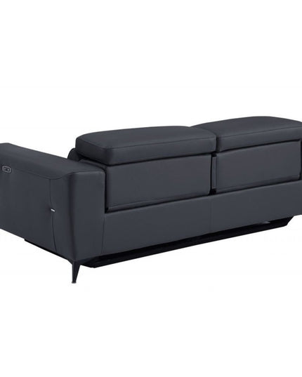 Two Piece Indoor Dark Gray Italian Leather Five Person Seating Set