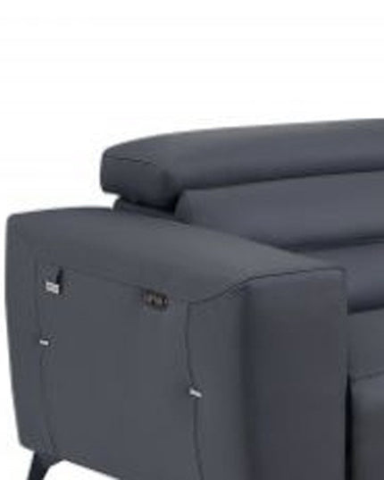 Two Piece Indoor Dark Gray Italian Leather Five Person Seating Set