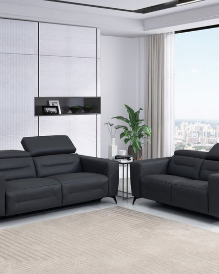 Two Piece Indoor Dark Gray Italian Leather Five Person Seating Set