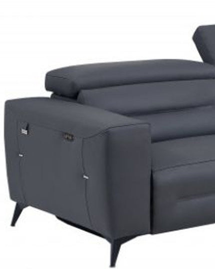 Two Piece Indoor Dark Gray Italian Leather Five Person Seating Set