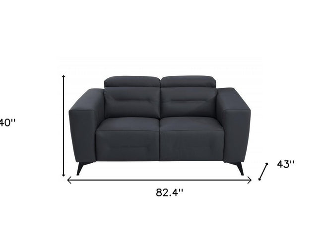 Two Piece Indoor Dark Gray Italian Leather Five Person Seating Set