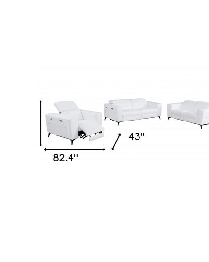 Three Piece White Italian Leather Six Person Seating Set