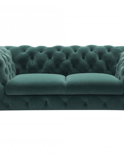 74" Emerald And Gold Velvet Loveseat