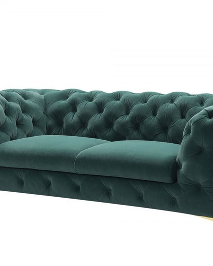 74" Emerald And Gold Velvet Loveseat