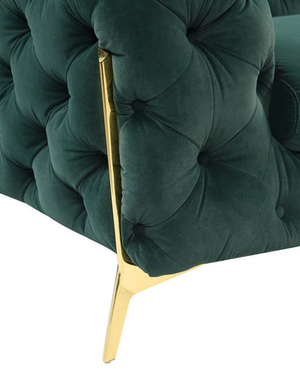 74" Emerald And Gold Velvet Loveseat