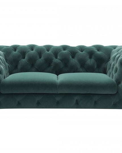 74" Emerald And Gold Velvet Loveseat
