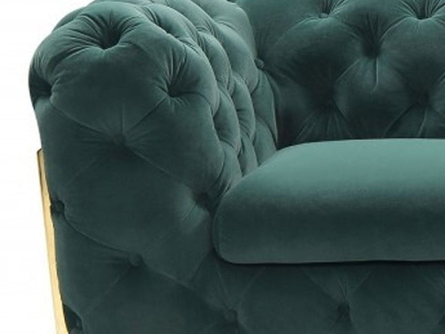 74" Emerald And Gold Velvet Loveseat