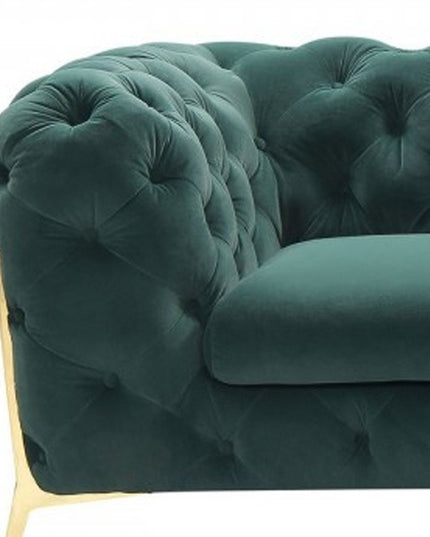 74" Emerald And Gold Velvet Loveseat