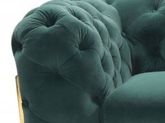 74" Emerald And Gold Velvet Loveseat