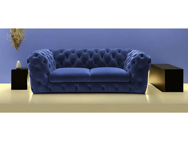 74" Blue And Gold Velvet Loveseat