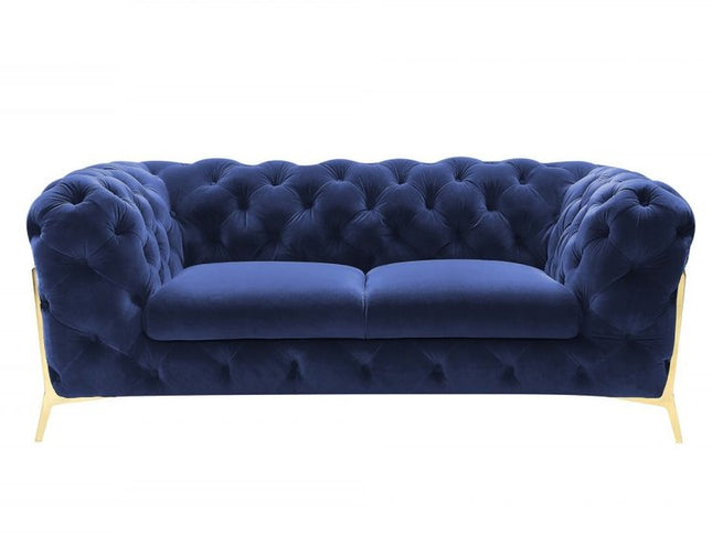 74" Blue And Gold Velvet Loveseat