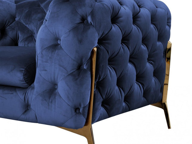 74" Blue And Gold Velvet Loveseat