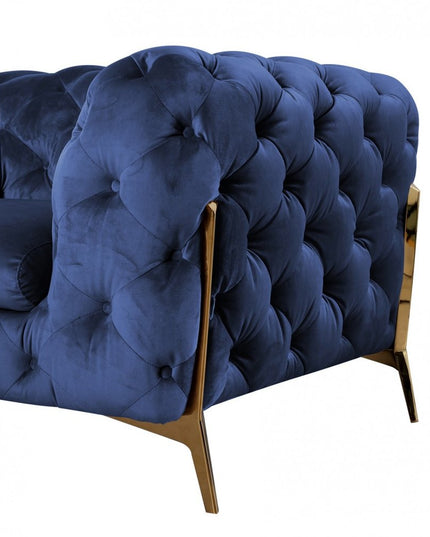 74" Blue And Gold Velvet Loveseat