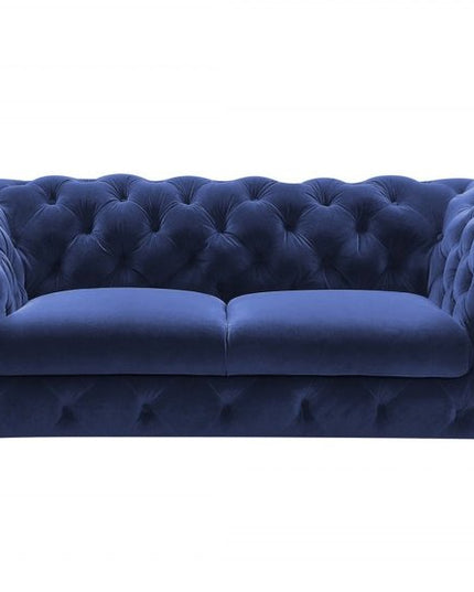 74" Blue And Gold Velvet Loveseat