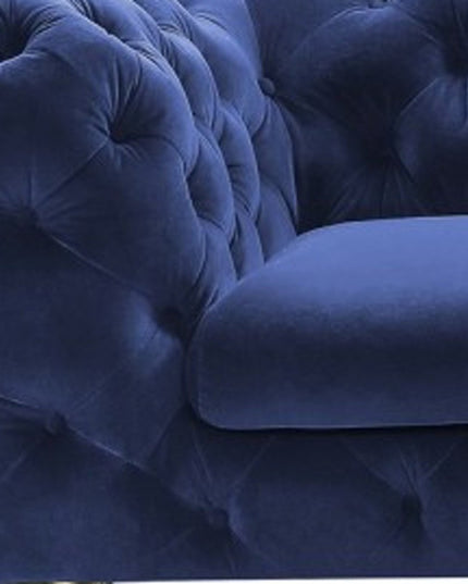 74" Blue And Gold Velvet Loveseat