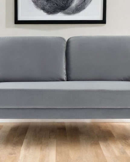 72" Gray Velvet Sofa With Brass Legs