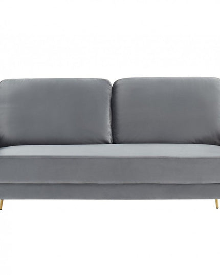 72" Gray Velvet Sofa With Brass Legs