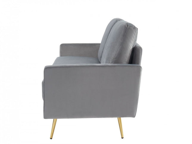 72" Gray Velvet Sofa With Brass Legs