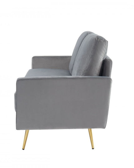72" Gray Velvet Sofa With Brass Legs
