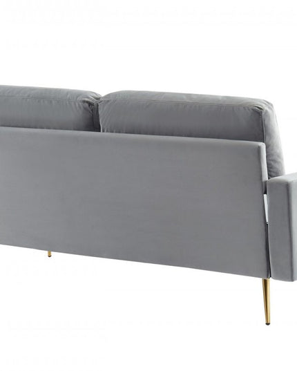 72" Gray Velvet Sofa With Brass Legs