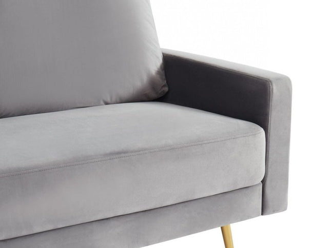 72" Gray Velvet Sofa With Brass Legs
