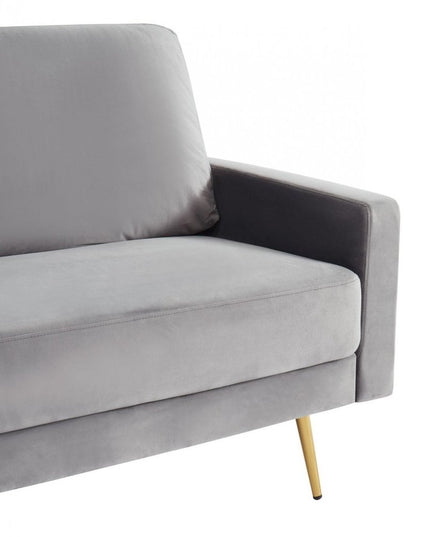 72" Gray Velvet Sofa With Brass Legs