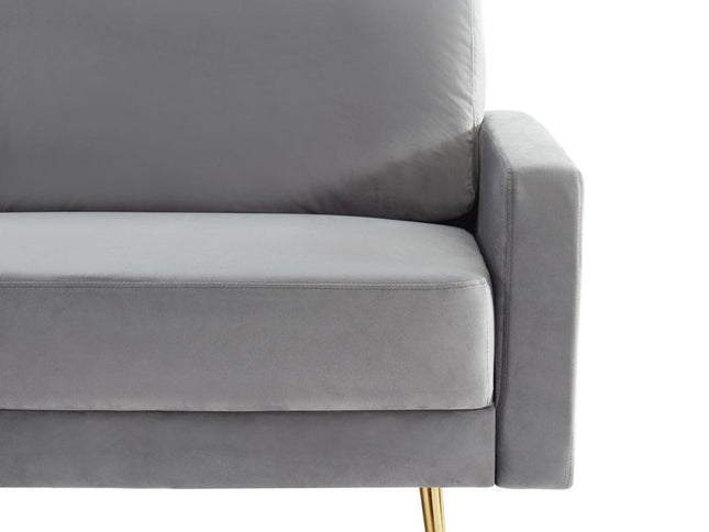 72" Gray Velvet Sofa With Brass Legs